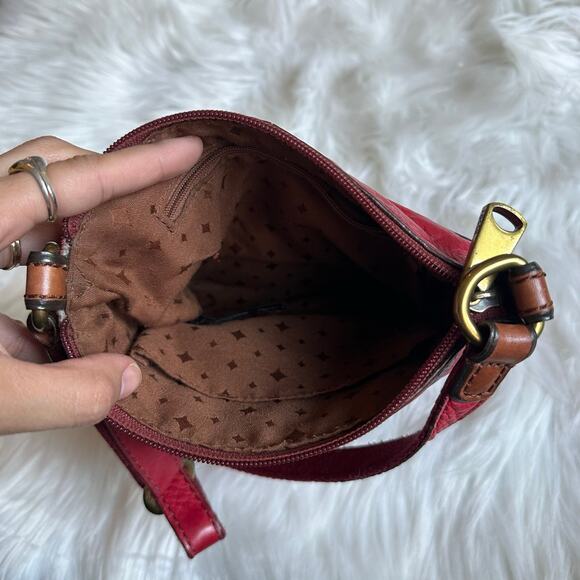 Vintage Fossil Red Leather Mini‎ Crossbody Bag Purse Classic Capsule Messenger - Picture 5 of 7